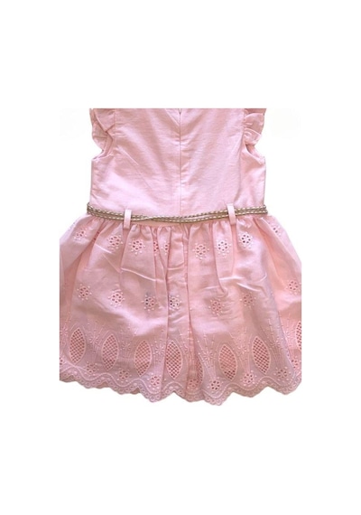 Kız Çocuk Eteği Güpürlü Kemerli Elbise-13873 Pembe
