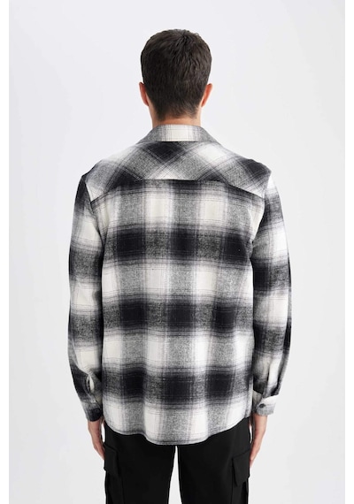 DeFacto Regular Fit Polo Yaka Kareli Oduncu Flanel Uzun Kollu Gömlek D3498AX24WNBK81