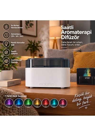 A7 Dıgıtal Saat Göstergeli Hava Nemlendirici Beyaz