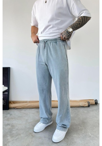 Açık Gri Basic Yıkamalı Baggy Eşofman