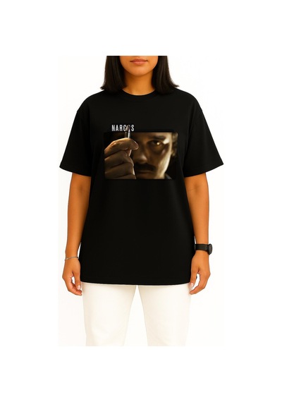 Bahriyeli Collection Oversize Narcos 1 Göğüs Baskılı Unisex T-shirt Siyah