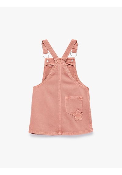 Koton Cepli Bol Kalıp Pamuklu Kare Yaka Kolsuz Çiçekli Denim Elbise Pembe 7wmg80002ad Gül