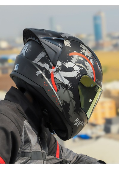 Spoıler Sarı Cam + Ls2 Rapid 2 Circle Motosiklet Kaskı Mat Siyah - Kırmızı