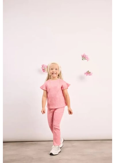 Defacto Çiçekli Fitilli 2li Mercan Takım Kız Bebek I0771a526aupn634 Pembe-pn634