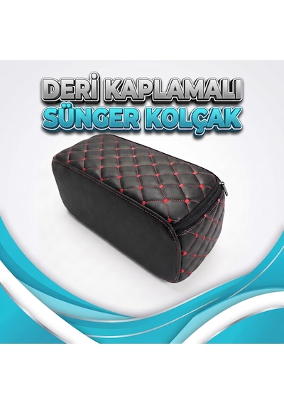 Kia Venga Uyumlu Oto Kol Dayama Sünger Kolçak Minderi Siyah Deri Kırmızı Dikiş