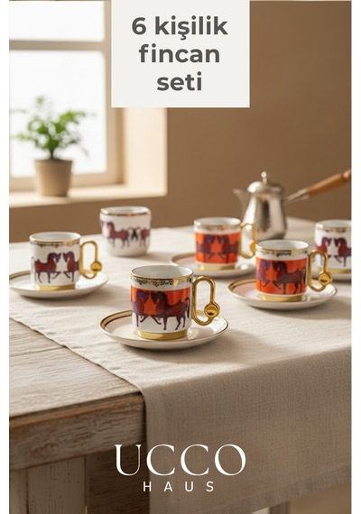 Altın Yaldızlı 6'lı 80 Ml Porselen Kahve Fincan Takımı At Motifli Premium Seri - Espresso Bardağı Beyaz-turuncu-gold Altın Yaldızlı 6'lı 80 Ml Porselen Kahve Fincan Takımı At Motifli Premium Seri - Espresso Bardağı Beyaz-turuncu-gold