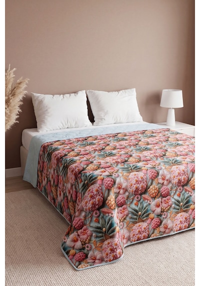 Tropik Çiçekler 5d Çok Amaçlı Çift Kişilik Baskılı Pike & Yatak Örtüsü 200x220 Cm Çok Renkli