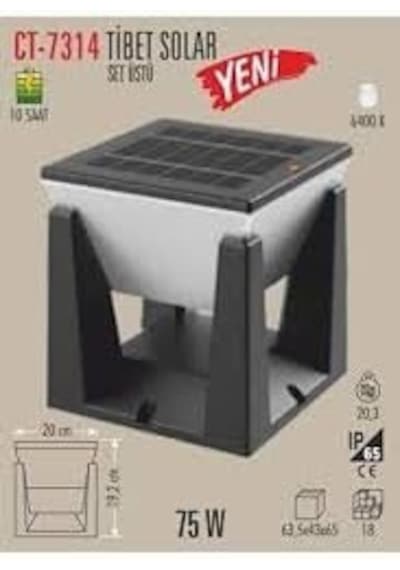 Cata Ct-7314 Tibet Solar Bahçe Set Üstü Armatür Lambası 75w Dış Mekan Aydınlatma 6500k Beyaz Işık
