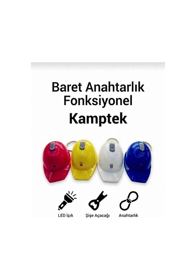 Anahtarlık Baret Tasarım Işıklı Led Açacak Fonksiyonlu Tasarım Anahtarlık Beyaz Mavikırmızı Sarı Beyaz