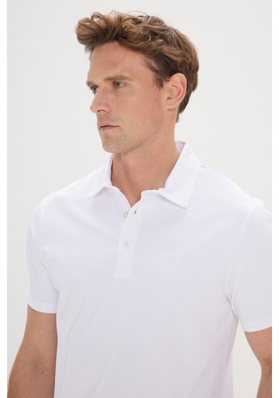 Ac&Co / Altınyıldız Classics Erkek Slim Fit Dar Kesim Polo Yaka Pamuklu Tişört - Beyaz