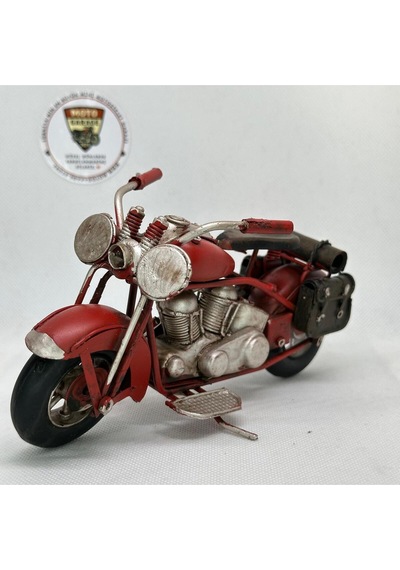 El Yapımı Kırmızı Yan Çantalı Cruiser Metal Motosiklet Biblosu Retro Figür & Dekoratif Obje