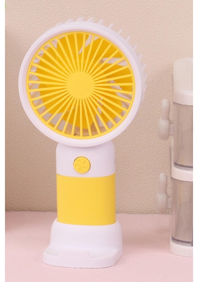 Standlı 3 Mod Şarjlı El Fanı 5 Kademe Seyahat Masaüstü Vantilatör Taşınabilir Mini Fan Sarı F139