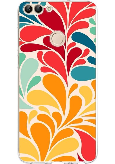 Huawei P Smart 2018 İle Uyumlu 1mm Slim Fit Retro Renkler 5 Baskılı Şeffaf Kılıf Şeffaf