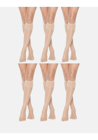 Alya Underwear Kadın Parlak Diz Altı Çorap 15 Denye, İnce Fit - 6'lı Paket Açık Ten 51 6'lı