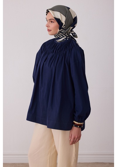 Belli Geometrik Desen %100 Twill İpek Eşarp Be01 Lacivert