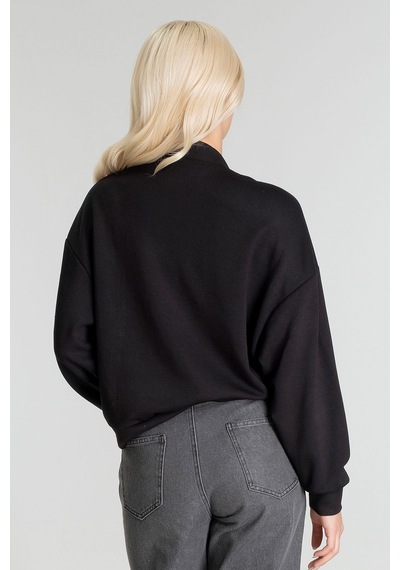 Kadın Modal Cupra Kumaş Kuşgözü Kordonlu Sweatshirt Siyah
