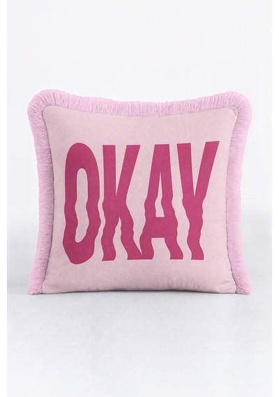 Okay Dekoratif Yazılı Saçaklı Yastık Kılıfı - Retro Slogan Fuşya Krem Püsküllü Kırlent Kılıfı Yalın Sahil Nektar Okay Dekoratif Yazılı Saçaklı Yastık Kılıfı - Retro Slogan Fuşya Krem Püsküllü Kırlent Kılıfı Yalın Sahil Nektar