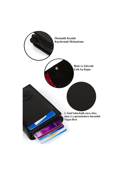 Newish Polo Rfid Özellikli Mekanizmalı Cüzdan Kartlık - Siyah