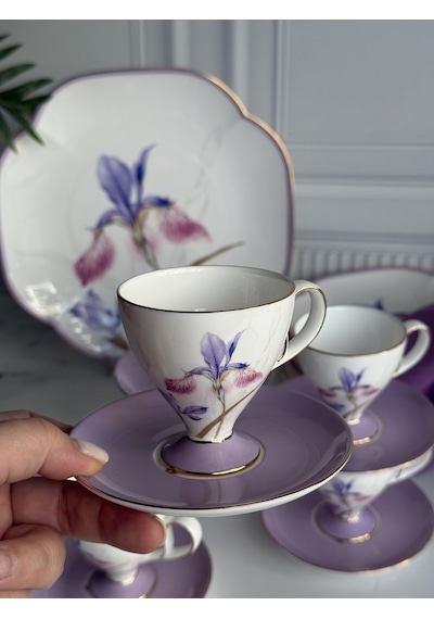 Türk Kahve Fincanı Veronica Iris 6 Kişilik 12 Parça Renkli