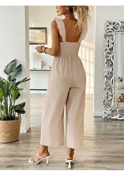 De'charme Kadın Askılı Gipe Detaylı Cepli Uzun Tulum Bej