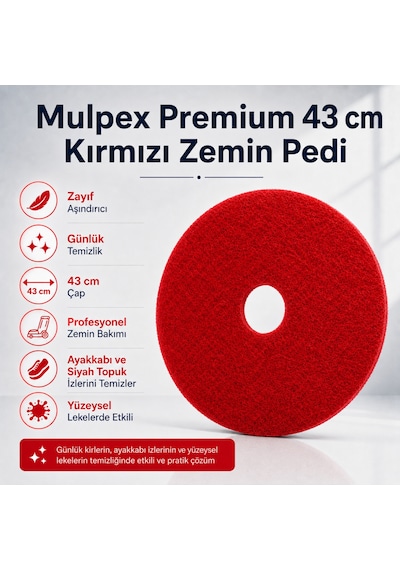 Mulpex Premium 43 Cm Kırmızı Zemin Temizlik Pedi Yer Yıkama Makinesi Pedi