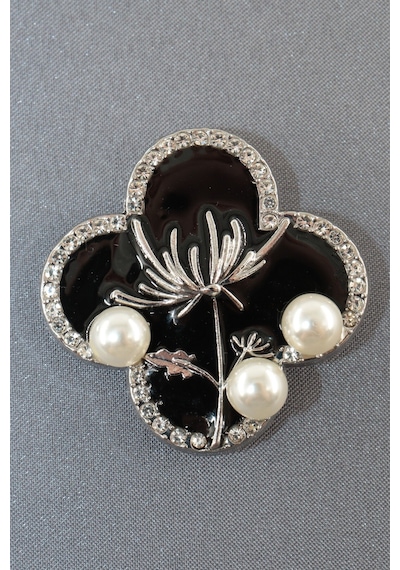 Kraliçe Anne Dantel Çiçeği Kadın Broş Onyx Siyah Tonlu İncili Kristal Taşlı Çiçekli Yaka İğnesi Çok renkli 68967917