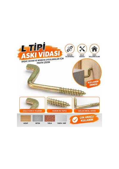 Askı Vidası L Tipi 1 Adet 4 Cm - 923212142 Diğer