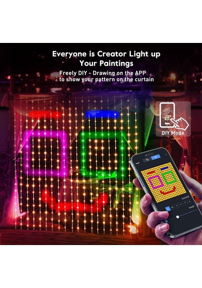 2x2metre Akıllı Perde Led Işık Animasyonlu Telefondan Kontrollü