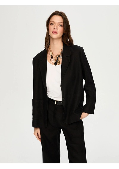 Faik Sönmez %100 Keten Astarsız Kadın Blazer Ceket Us26ckt015 Siyah