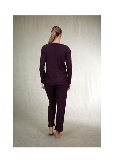 Estiva Kadın Nakış İşlemeli Patlı İnterlok Şardonlu Pijama Takımı Bordo