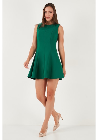 Lela Regular Fit Bisiklet Yaka Volanlı Mini Boy Bayan Elbise 6525647 Zümrüt