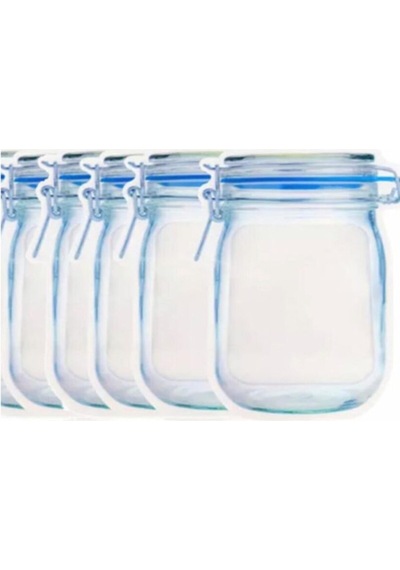 5 Adet Büyük Kavanoz Görünümlü Kilitli Saklama Poşeti Mavi 600 ML