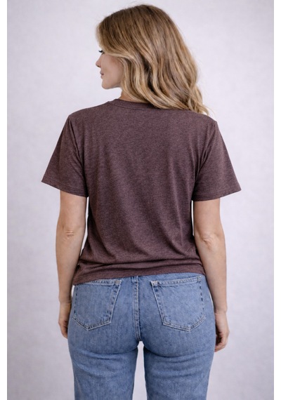 Herkesemoda Düz Basic T-shirt Kahverengi