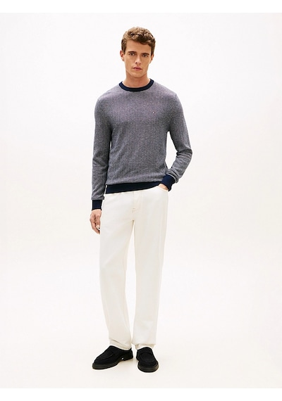 Tommy Hilfiger Mw0mw41319 Pima Ctn Cash Herringbone Crew Erkek Kazak Mavi