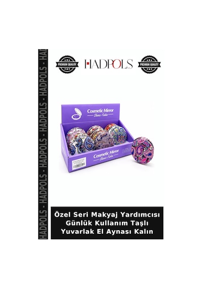 Özel Seri Makyaj Yardımcısı Günlük Kullanım Taşlı Yuvarlak El Aynası Kalın Çok Renkli