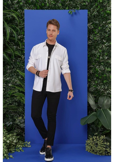 Efor G 1551 Slim Fit Beyaz Klasik Gömlek Beyaz
