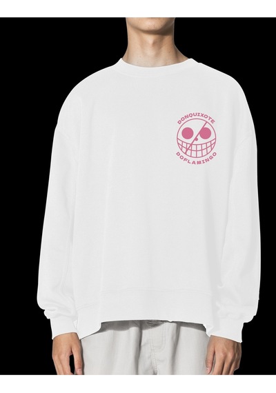 Unisex Beyaz Flamingo Baskılı Hoodie Oversize Kapşonsuz Sweatshirt Beyaz