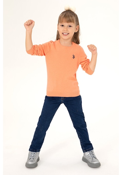 U.S. Polo Assn. Kız Çocuk Bisiklet Yaka Basic Kazak 50293586-vr254 Somon Melanj