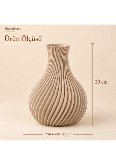Sarmal Tasarım Dekoratif Vazo 20 Cm Kuru Ve Yapay Çiçek Vazosu Bej