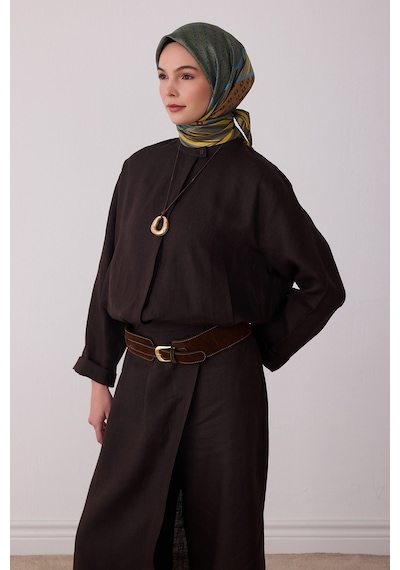 Belli Geometrik Desen %100 Twill İpek Eşarp Be23 İndigo-hardal