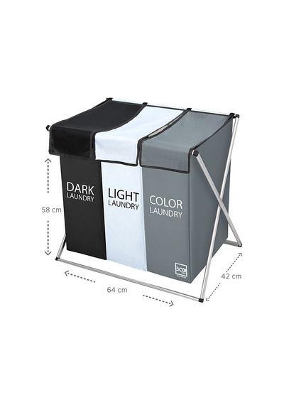 Box&Box Üç Bölmeli Çamaşır Sepeti Beyaz - Gri - Siyah