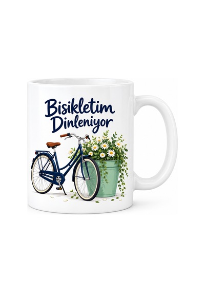 Bezos Bisikletim Dinleniyor Tasarımlı Porselen Kupa - Model 585 Bzs01