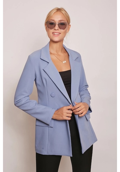 Kadın Düğme Detaylı Uzun Kol Şık Ofis Süs Cep Kapaklı Kumaş Blazer Ceket-dirty Blue Dirty Blue Kadın Düğme Detaylı Uzun Kol Şık Ofis Süs Cep Kapaklı Kumaş Blazer Ceket-dirty Blue Dirty Blue