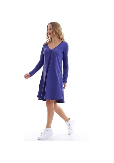 Self Clothing Kadın Tunik Elbise Düğmeli Yan Yırtmaçlı Mor