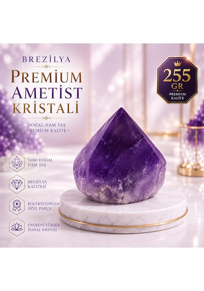 Premium Brezilya Ametist Kristali Doğal Faset Kesim Dekoratif Kristal Taş 255 Gr