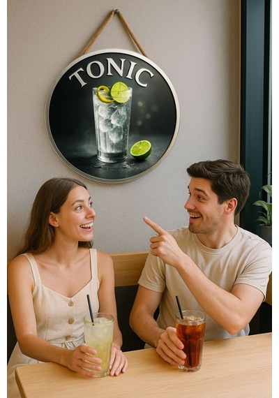 Tonic Temalı Kapı Süsü Tablosu, Tonik İçecek Konseptli Uv Baskılı Dekoratif Cafe Duvar Aksesuarı
