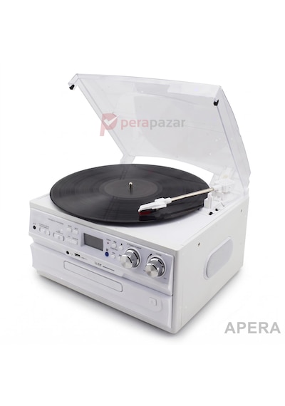 Nostaljik Ahşap Pikap Bluetooth Cd Ve Radyolu Adaptörle Çalışır Tüm Plaklara Uyumlu Müzik Seti Kn-140 Beyaz