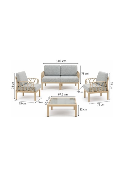 Velora 2+1+1 Modüler Bahçe Oturma Grubu Fiberglas Takviyeli Cam Sehpalı Koltuk Takımı Bej - Krem Velora 2+1+1 Modüler Bahçe Oturma Grubu Fiberglas Takviyeli Cam Sehpalı Koltuk Takımı Bej - Krem