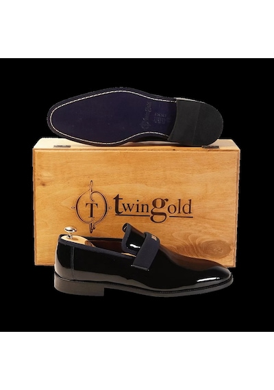 Twingold İsme Özel Smokin Salon Erkek Ayakkabısı - %100 Hakiki Deri - Gümüş Konseptli - Aa01016 - Lacivert Lacivert