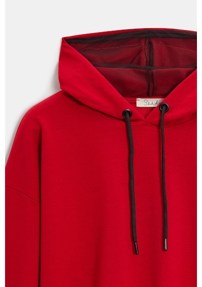 Sââde Kadın Oversize Kapüşonlu Basic Hoodie Sweatshirt Kırmızı